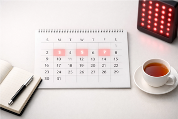 Calendar showing recommended weekly red light therapy routine.