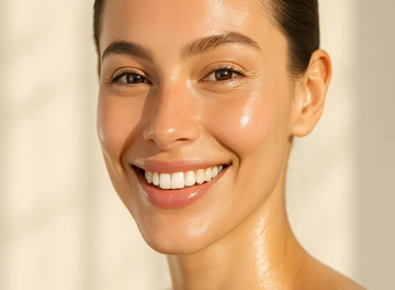 Healthy glowing skin after consistent red light therapy supporting collagen