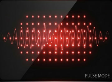 Graphic showing how red light therapy LEDs operate in pulse mode with wave pattern