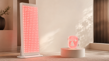 Red light therapy panel and LED face mask side-by-side comparison