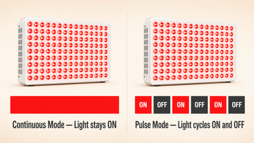 Continuous and pulse modes compared on a red light therapy panel