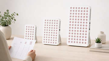Person comparing multiple red light therapy panels using a buyer's checklist before making a purchase decision