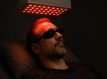 Red light therapy being used on the scalp to help stimulate hair growth and strengthen follicles